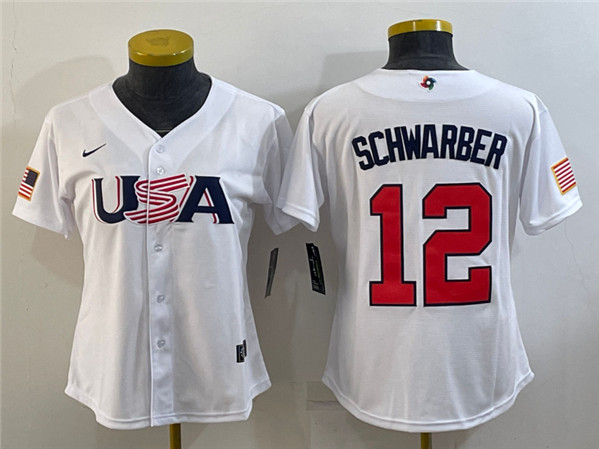 Youth USA Baseball #12 Kyle Schwarber 2023 White World Baseball Classic Stitched Jersey